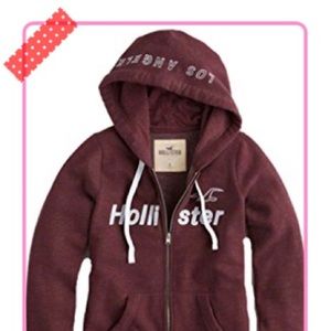 HOLISTER LOGOGRAPHIC FULL ZIP HOODIE BURGUNDY # M.